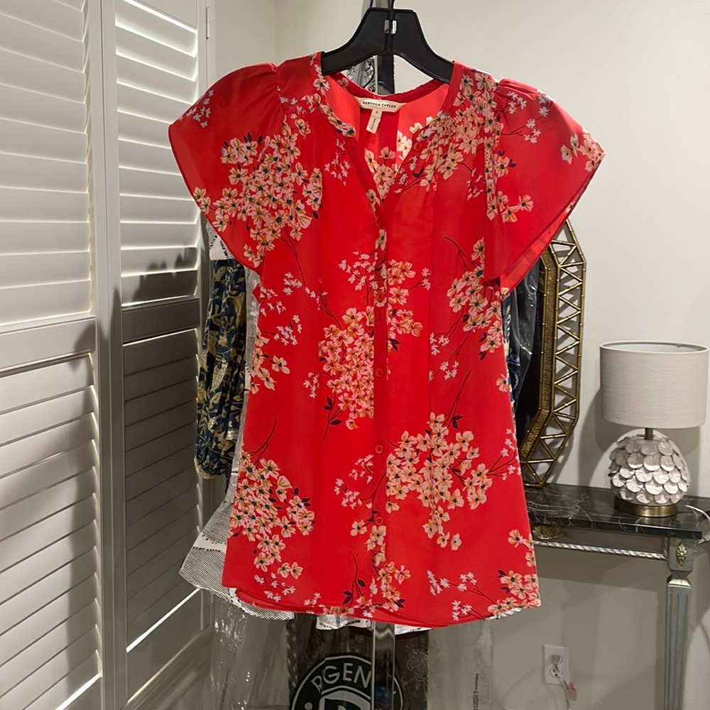 Rebecca Taylor silk flutter sleeve blouse in size 0